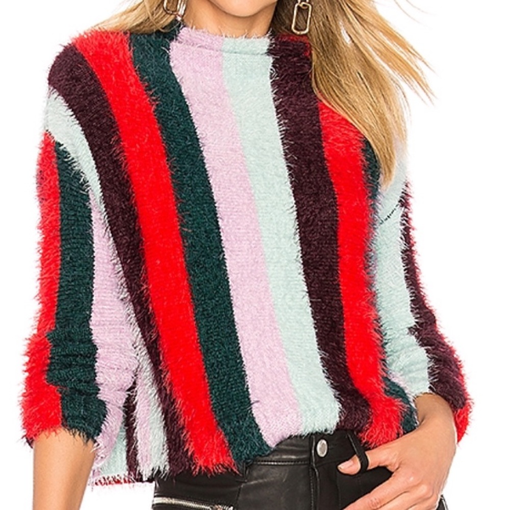 Blank NYC fuzzy striped mock neck sweater
